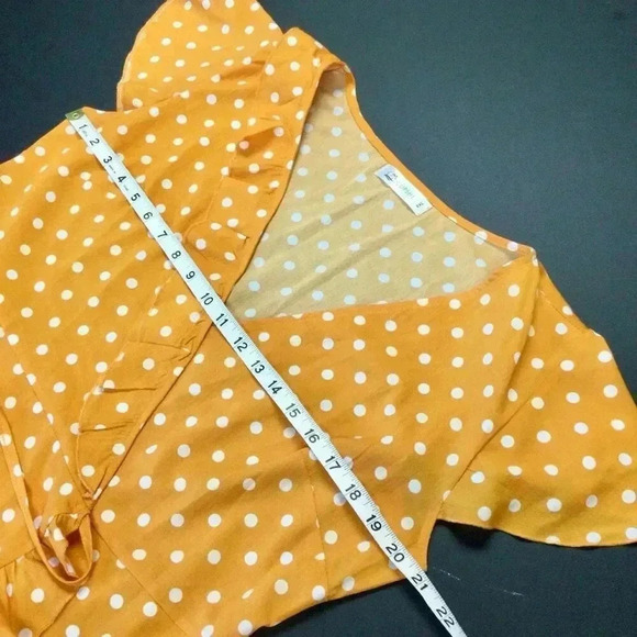 Cupshe Womens Orange Yellow Polka Dot Side Tie Ruffled Trim Wrap Dress Size 2XL - Picture 4 of 10